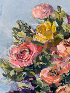 Florals in Bowl Original Painting on Canvas