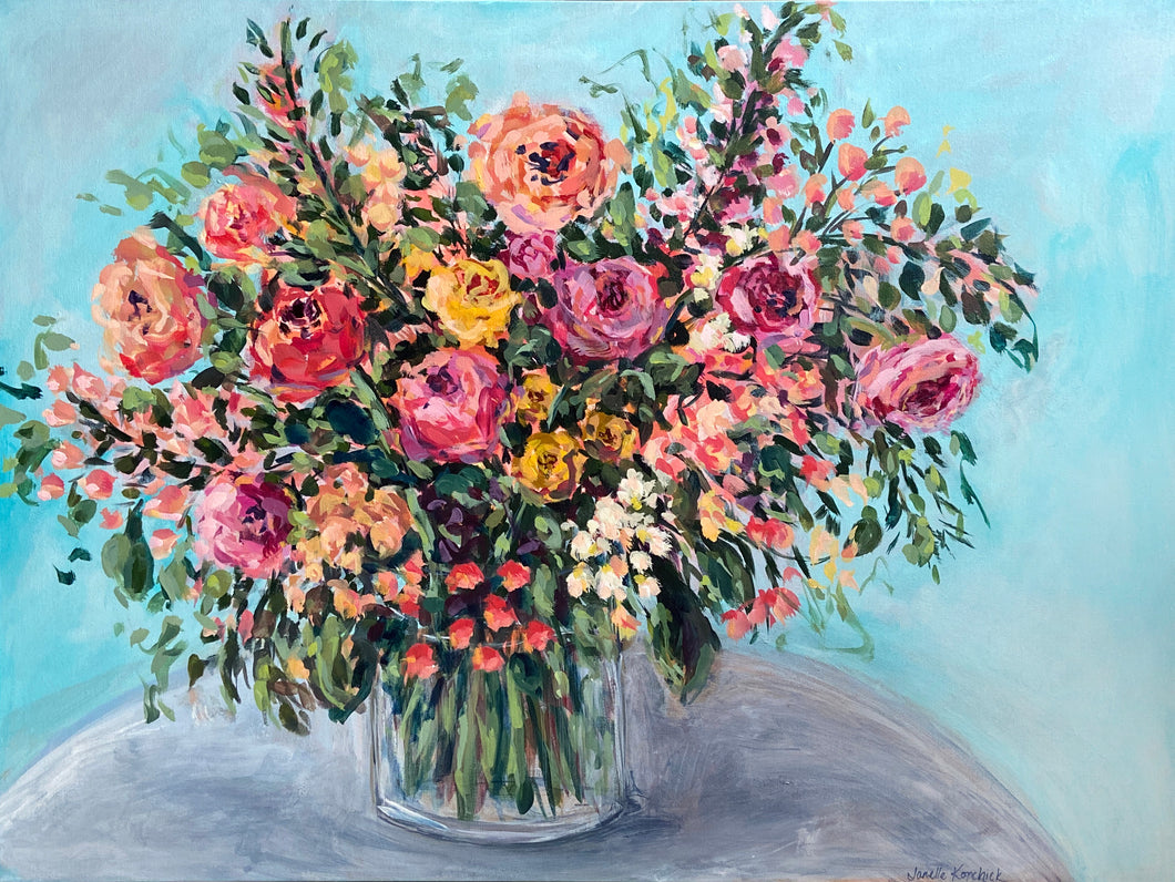 Roses on Teal 30x40