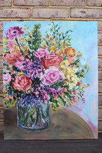 Roses on Round Table Original Painting