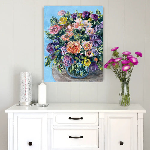 Florals in Bowl Original Painting on Canvas