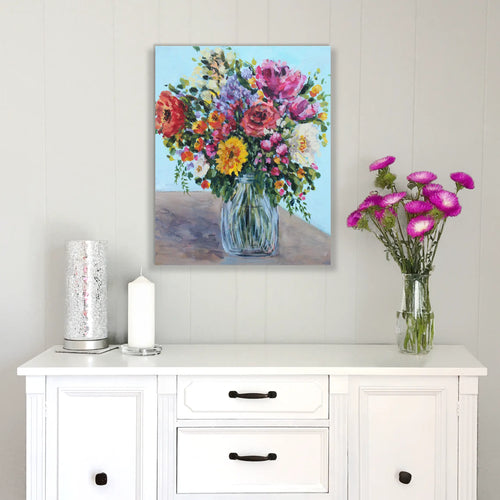 Flowers in Reeded Glass Original Painting