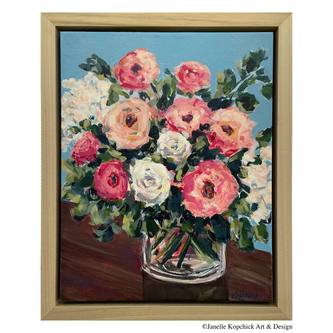Roses in Glass II Original Abstract Painting - Framed 11 x 14