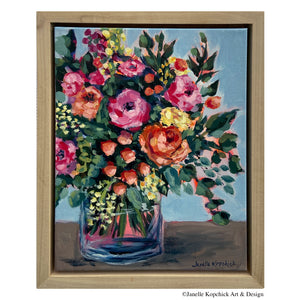 Roses in Glass Original Abstract Painting - Framed 11 x 14
