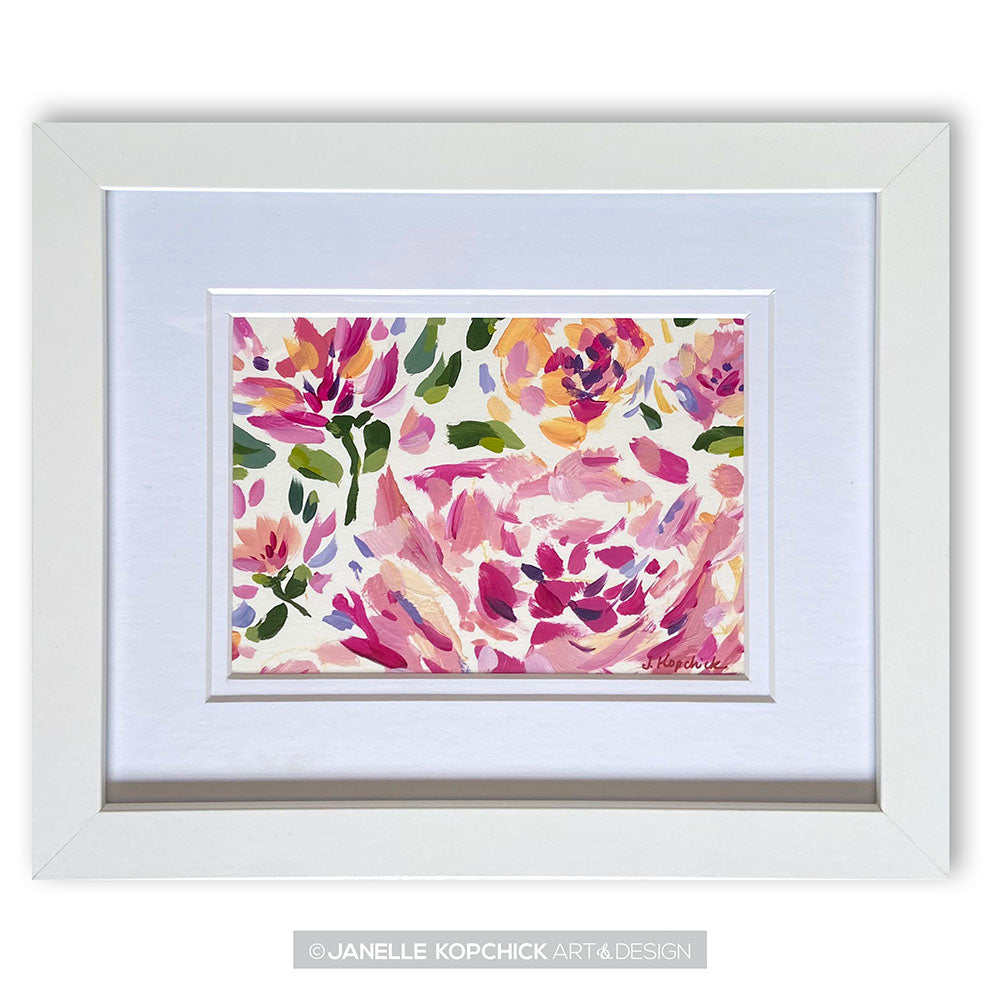 Spring Floral Original Abstract Painting on Paper 5x7