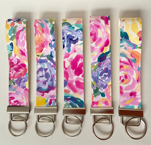 Floral Faux Leather Wristlet Keychain - Large