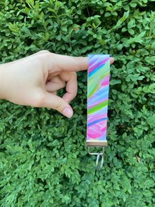 Brush Strokes Colorful Faux Leather Wristlet Keychain