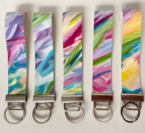 Brush Strokes Colorful Faux Leather Wristlet Keychain